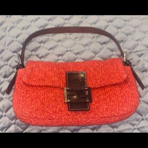 RARE RED CASHMERE VINTAGE FENDI MAMMA BAGUETTE